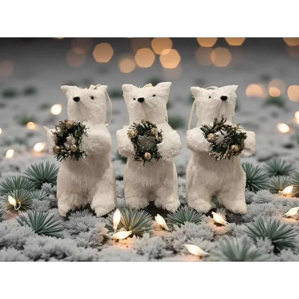 New Set Of 3 Magic Winter White Polar Bear CHRISTMAS Tree Holiday ORNAMENT